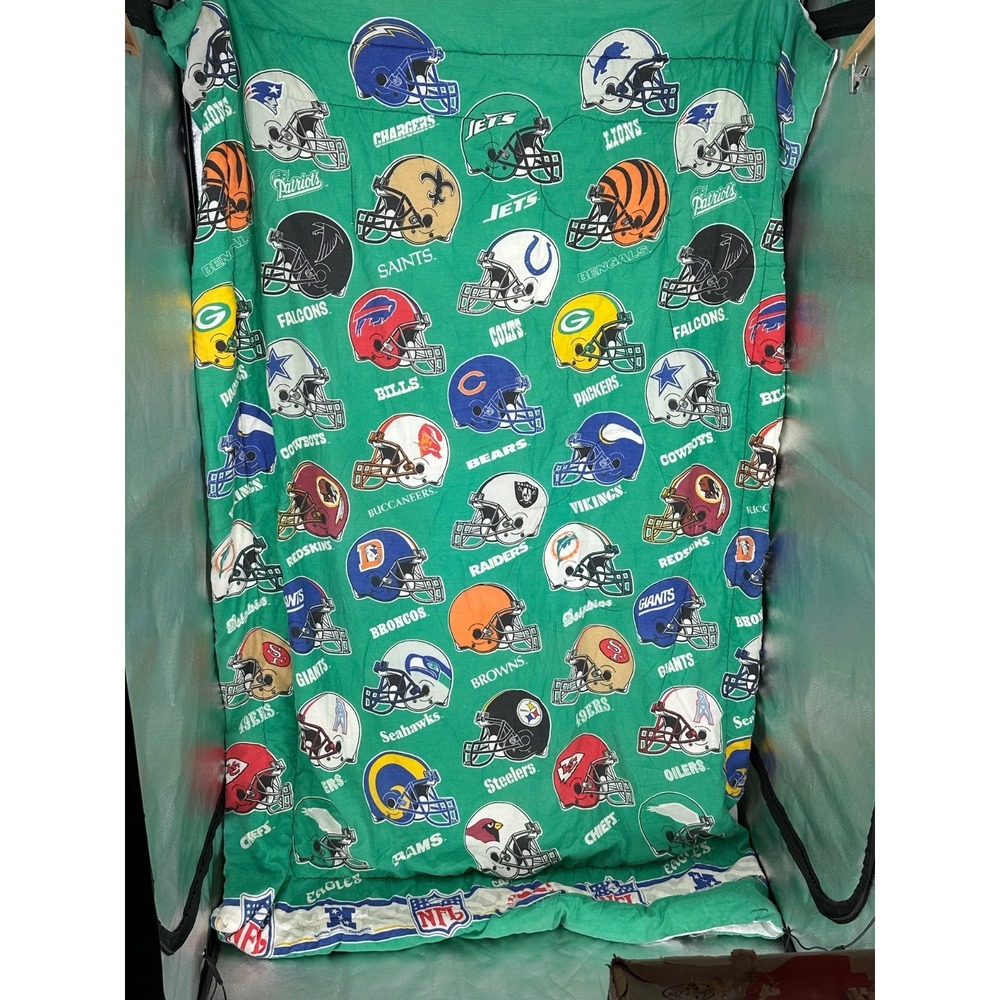 Vintage 1993 NFL Football Teams Helmet Blanket Green Twin Size USA 84x57 V3
